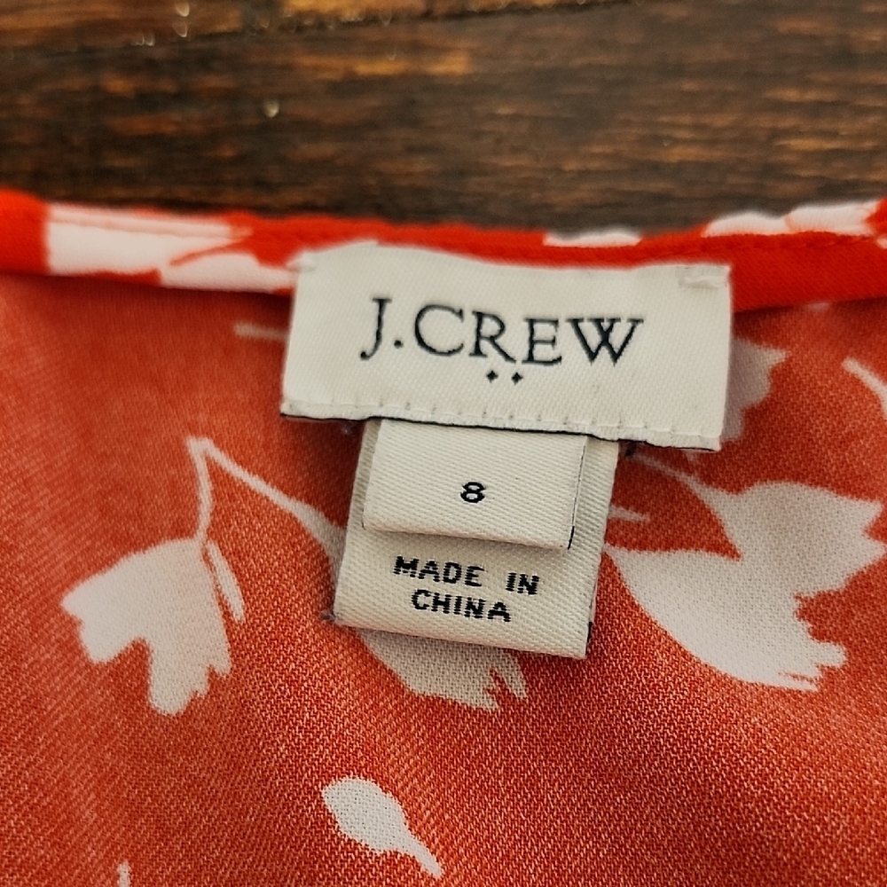 J. Crew Vibrant Red-Orange Wrap Dress with White Floral Design - Picture 2 of 10